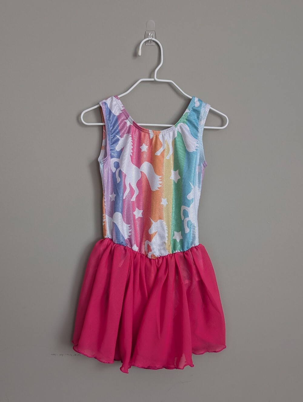3/$15 - Girls Rainbow Unicorn Skirted Dance Leotard Size 4-5